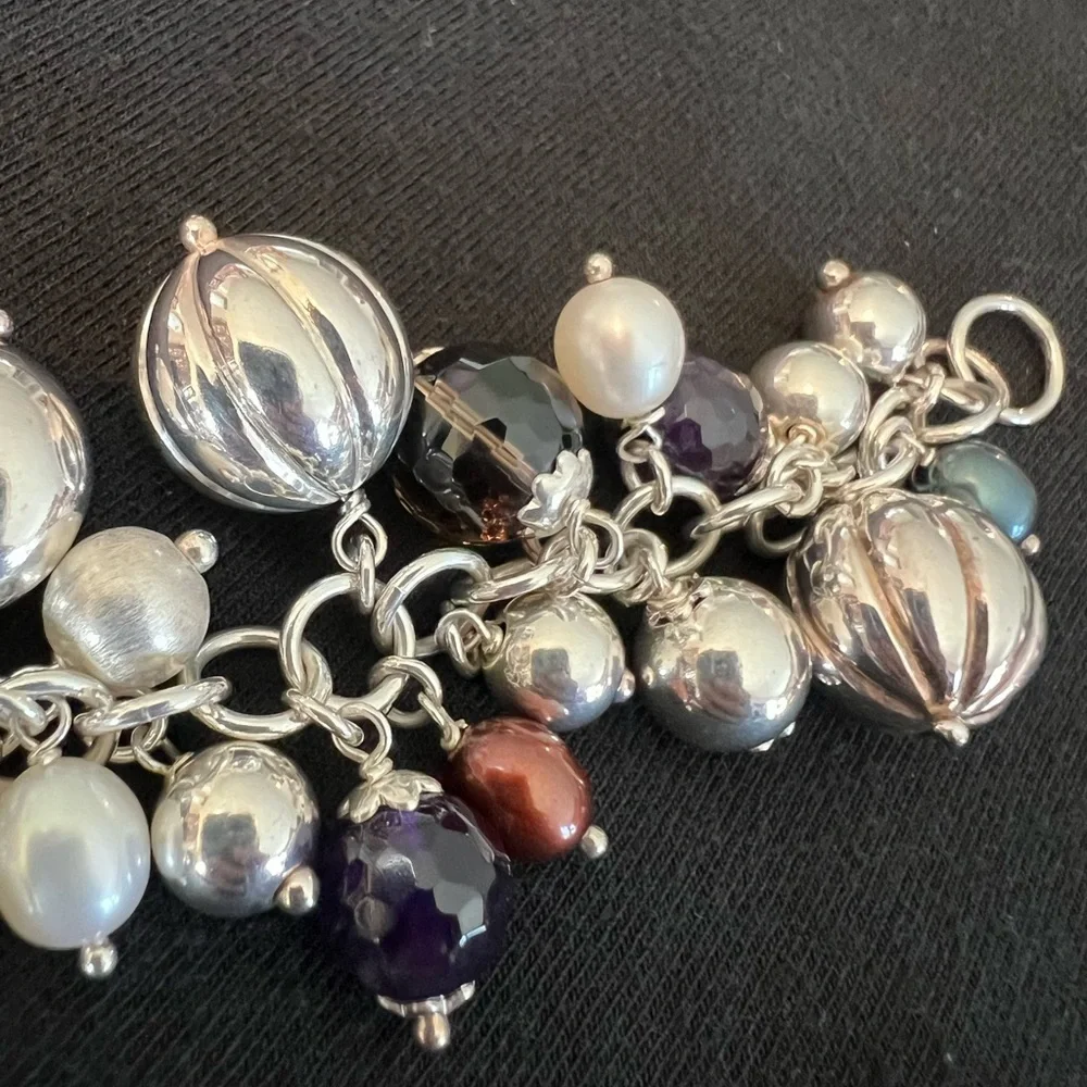 Arte D’argento Sterling silver multi gemstone Pearl charm bracelet.